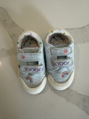 next Light Blue Striped Kids Sneakers with Rainbow Embroidery